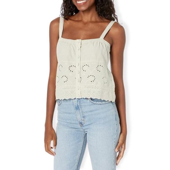 Guess Crop Tank Button Front Eyelet Lace Pattern Sleeveless Green Women's S NWT - Picture 1 of 11